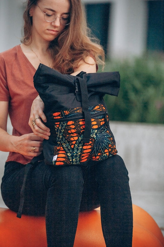 Waterproof Rolltop Backpack - Orange Pattern