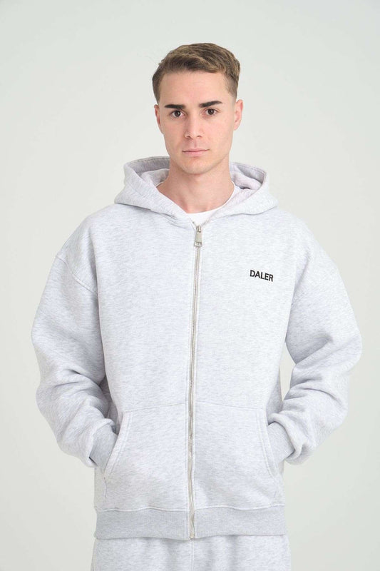 Basic Heavyweight Zipper Hoodie - Grey Melange